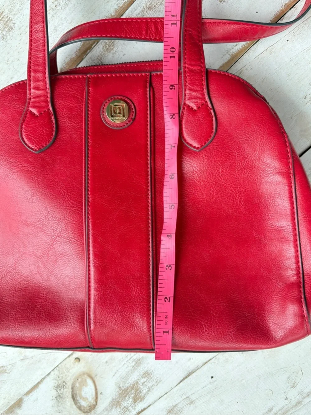 Liz Claiborne lipstick red vintage satchel shoulder bag purse vegan leather EUC